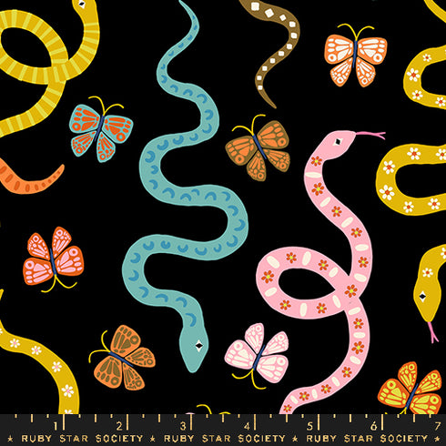 Ooh Lucky Lucky Garden Snake in Black RS4114 12 - Ruby Star Society Sold by the Half Yard